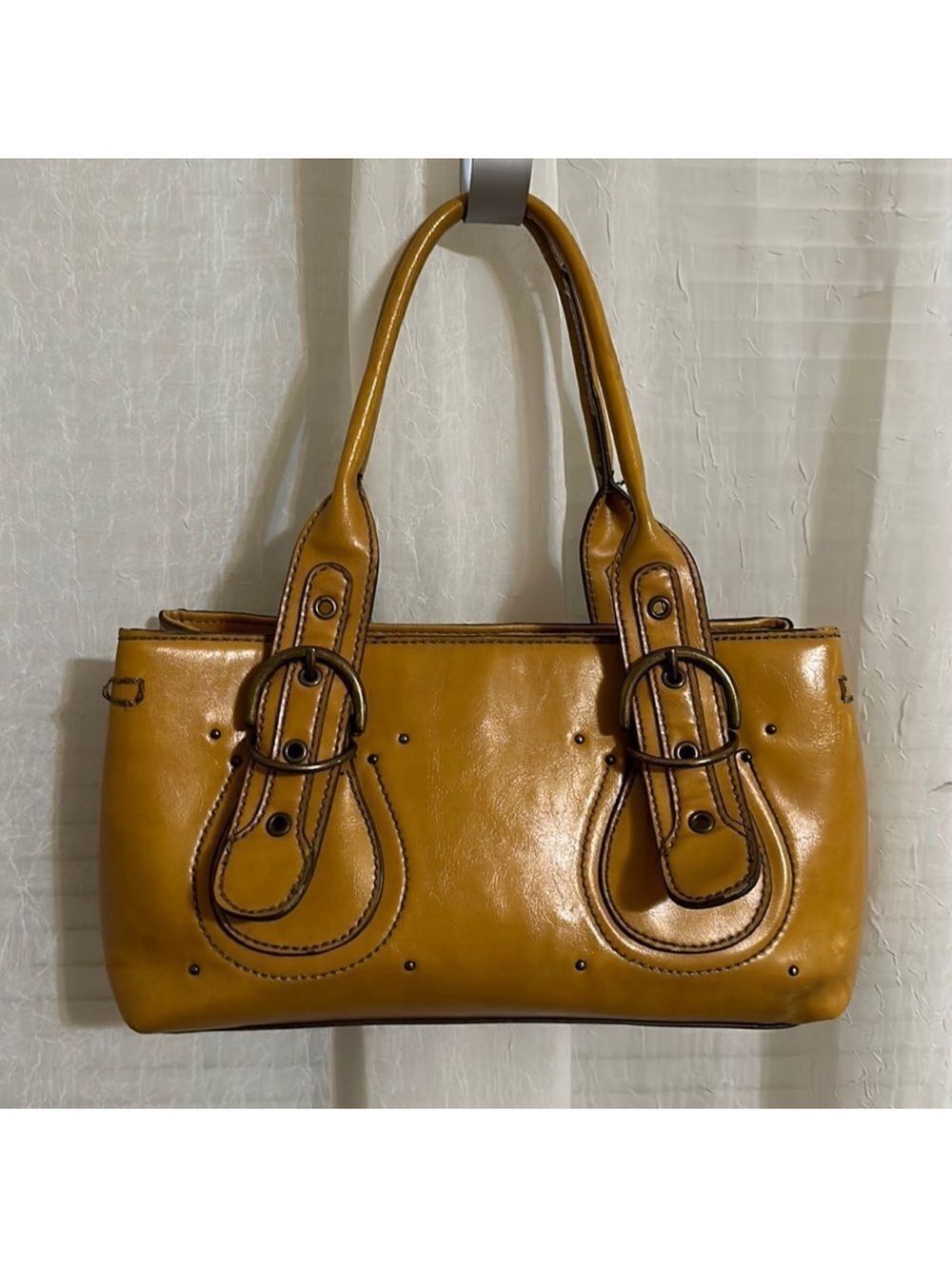ALDO Gold Yellow PVC Purse Satchel with Buckles